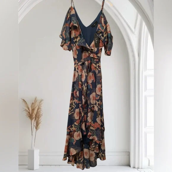 NWT Lulu's Floral High Low Dress with Bluish Teal floral design. - Picture 1 of 10
